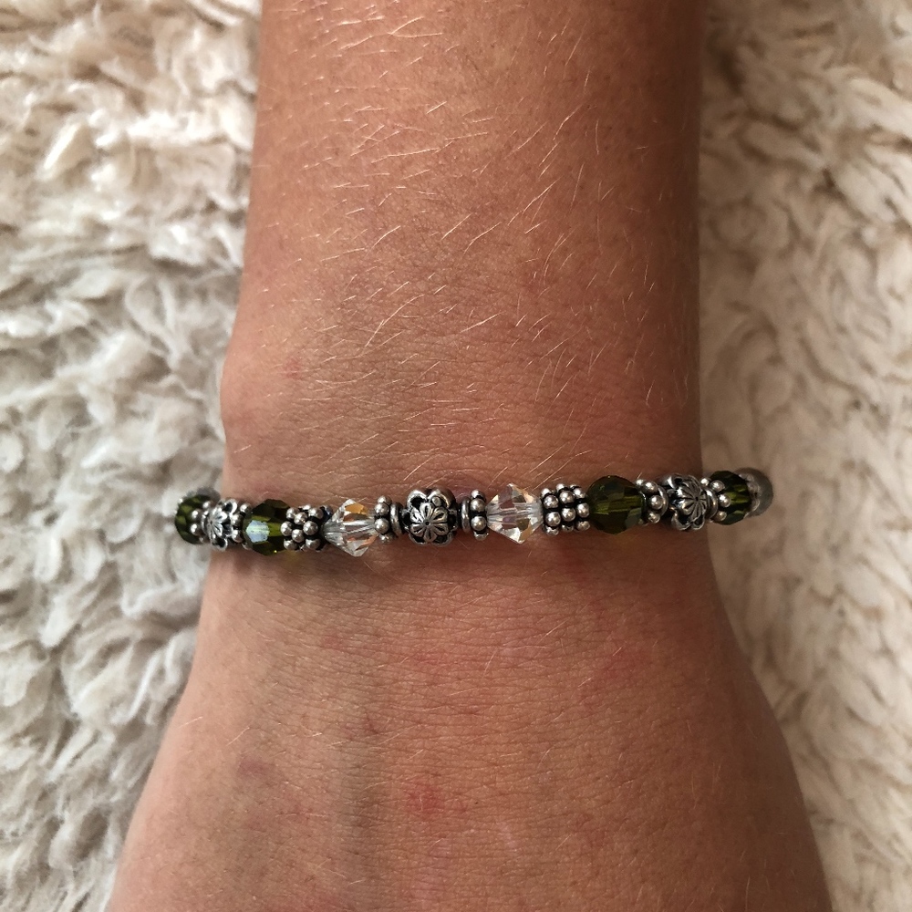 Green and Clear Bead Bracelet with Toggle Closure